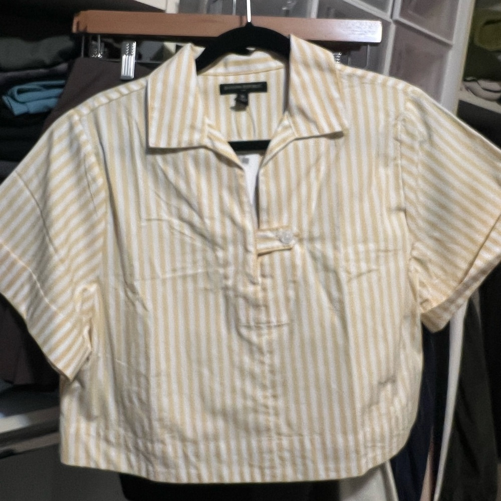 Yellow & White Striped Polo Crop Top